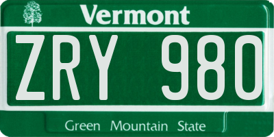 VT license plate ZRY980