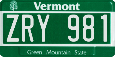 VT license plate ZRY981