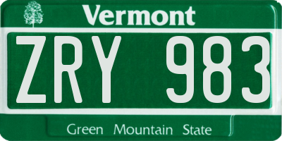 VT license plate ZRY983