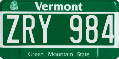 VT license plate ZRY984