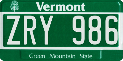 VT license plate ZRY986