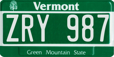 VT license plate ZRY987