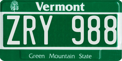 VT license plate ZRY988