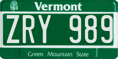 VT license plate ZRY989