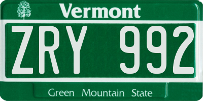 VT license plate ZRY992
