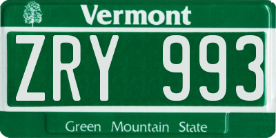 VT license plate ZRY993