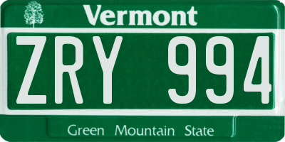 VT license plate ZRY994