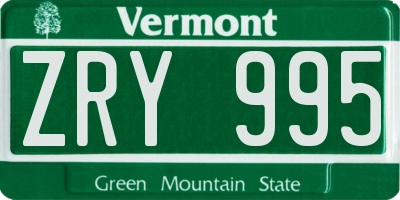 VT license plate ZRY995
