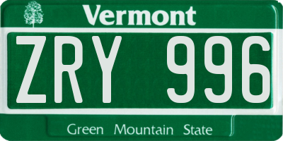 VT license plate ZRY996
