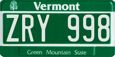 VT license plate ZRY998