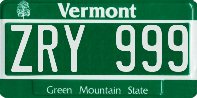 VT license plate ZRY999