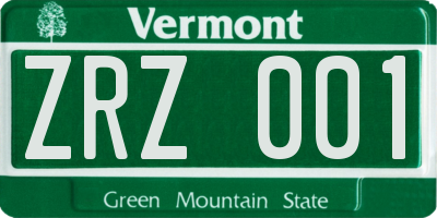 VT license plate ZRZ001