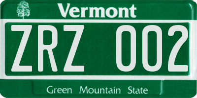 VT license plate ZRZ002
