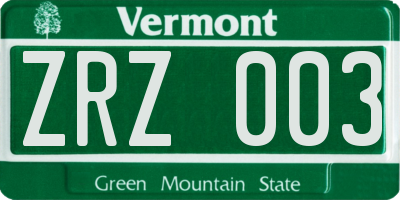 VT license plate ZRZ003