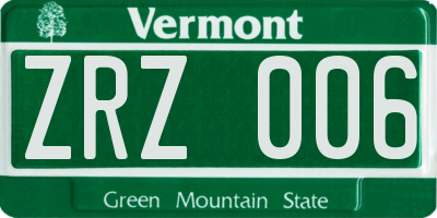 VT license plate ZRZ006
