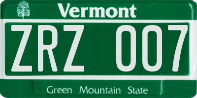 VT license plate ZRZ007