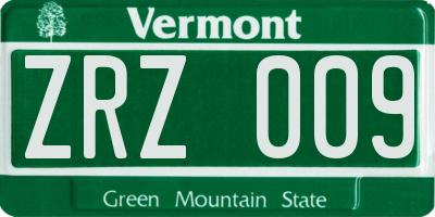 VT license plate ZRZ009