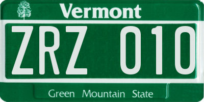 VT license plate ZRZ010
