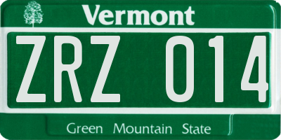 VT license plate ZRZ014