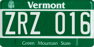 VT license plate ZRZ016