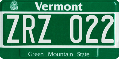 VT license plate ZRZ022