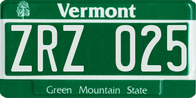 VT license plate ZRZ025
