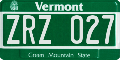 VT license plate ZRZ027