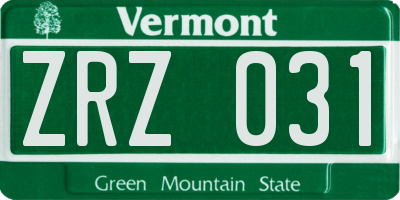 VT license plate ZRZ031