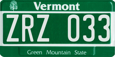 VT license plate ZRZ033