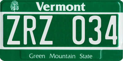 VT license plate ZRZ034