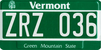 VT license plate ZRZ036