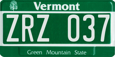 VT license plate ZRZ037