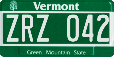 VT license plate ZRZ042