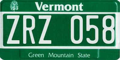 VT license plate ZRZ058