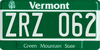 VT license plate ZRZ062