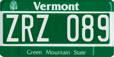 VT license plate ZRZ089