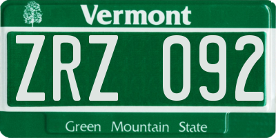 VT license plate ZRZ092
