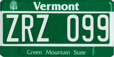 VT license plate ZRZ099