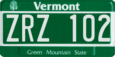 VT license plate ZRZ102