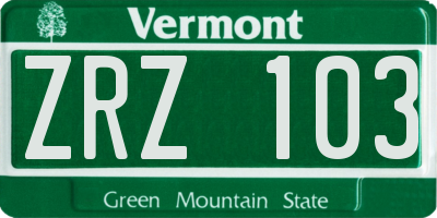 VT license plate ZRZ103