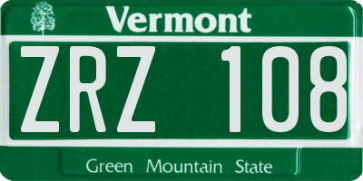 VT license plate ZRZ108