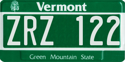 VT license plate ZRZ122
