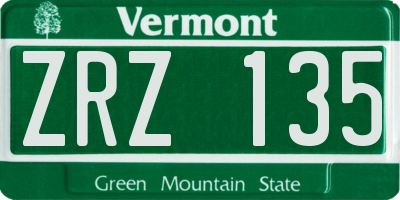 VT license plate ZRZ135