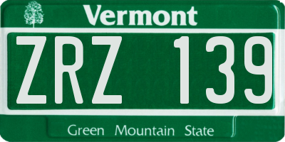 VT license plate ZRZ139