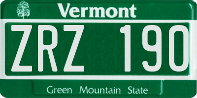 VT license plate ZRZ190