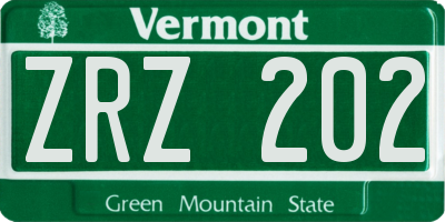 VT license plate ZRZ202