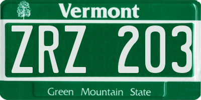 VT license plate ZRZ203