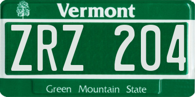 VT license plate ZRZ204