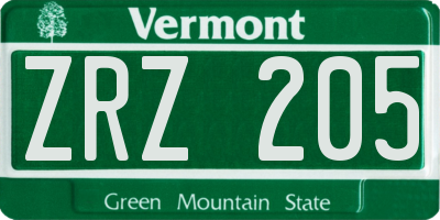 VT license plate ZRZ205
