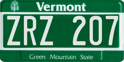 VT license plate ZRZ207